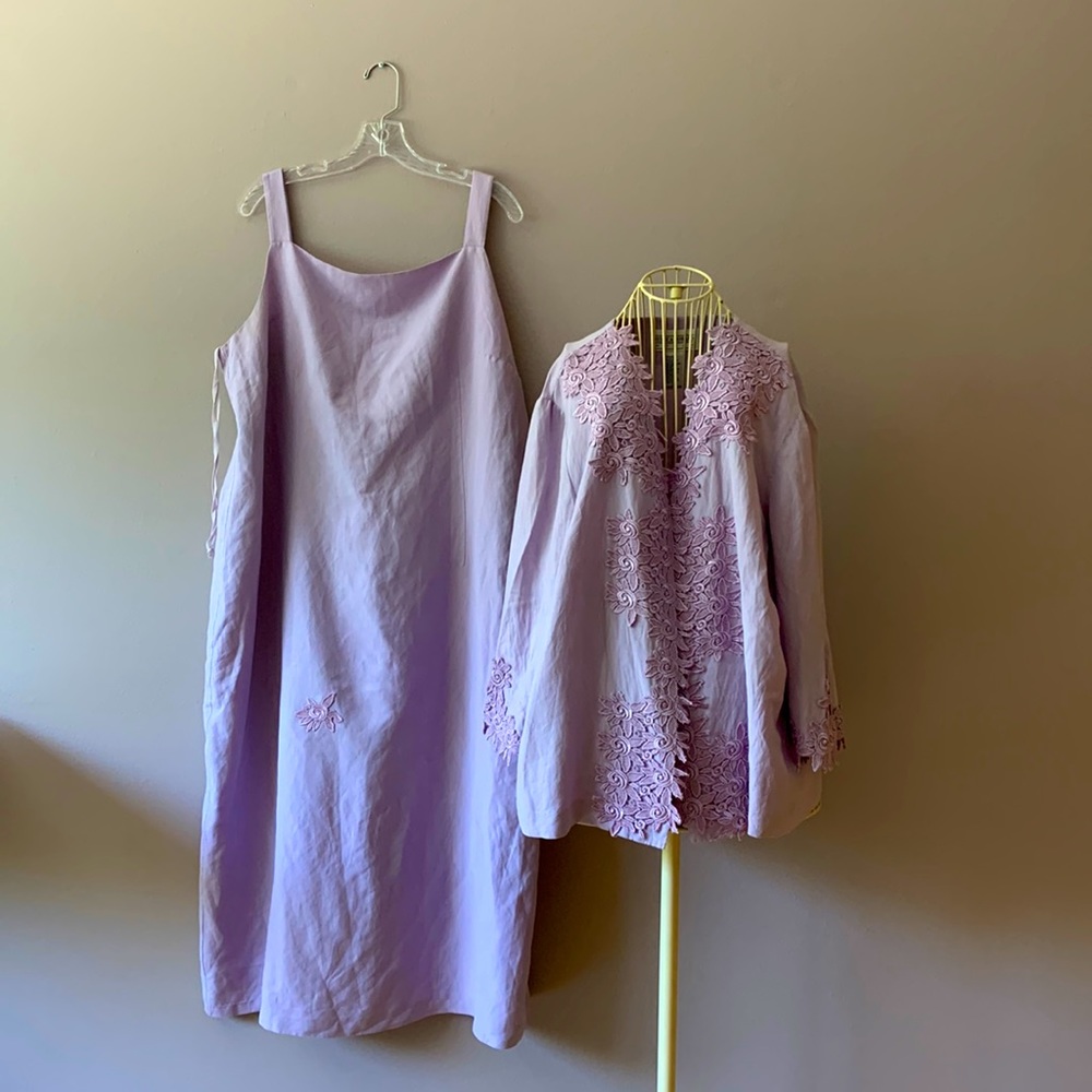 VTG 2PC Set linen 💜 Dress & Light Jacket